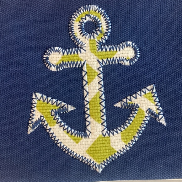 Spartina 449 Anchor Nautical Blue Orange lime Off White Top Zip Wristlet - Picture 13 of 13